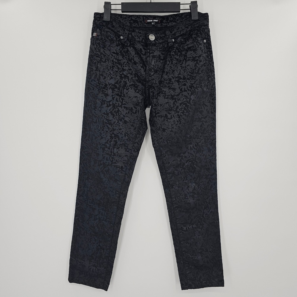 Dear John Black Floral Embossed Velvet Jeans Size 27 Stretch Soft